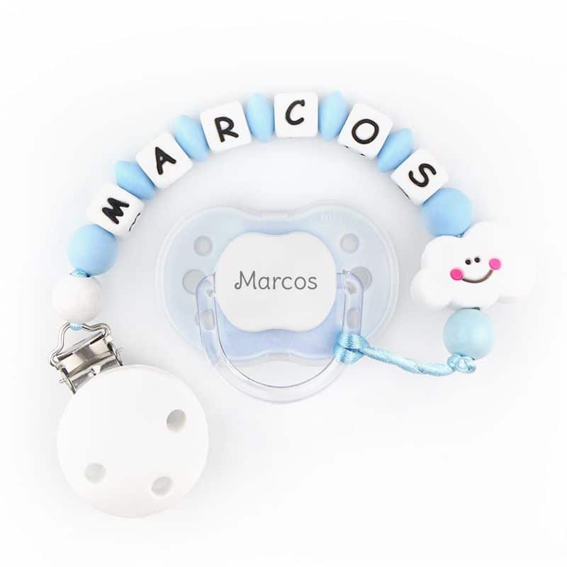chupete-new-classic-celeste-cadenita-de-silicona-nube-azul-personalizados Chupete New Classic Celeste + Cadenita de silicona Nube azul personalizados - Imagen 1