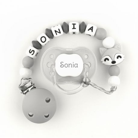 chupete-new-classic-gris-cadenita-de-silicona-zorrito-gris-personalizados Chupete New Classic Gris + Cadenita de silicona Zorrito gris personalizados - Imagen 1
