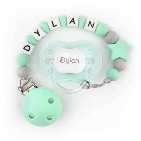 chupete-new-classic-menta-cadenita-de-silicona-estrella-menta-personalizados Chupete New Classic Menta + Cadenita de silicona Estrella menta personalizados - Imagen 1