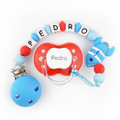 chupete-new-classic-rojo-cadenita-de-silicona-cohete-personalizados Chupete New Classic Rojo + Cadenita de silicona Cohete personalizados - Imagen 1